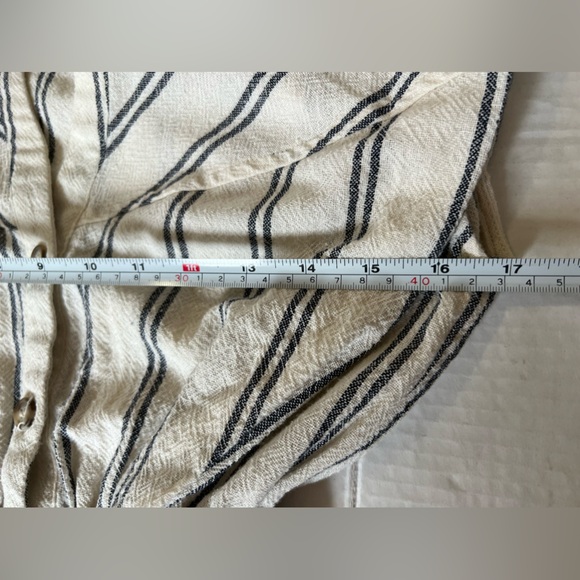 Zara ivory blue XS  stripe cotton Rustic cap sleeve boxy button down romper - Picture 5 of 8